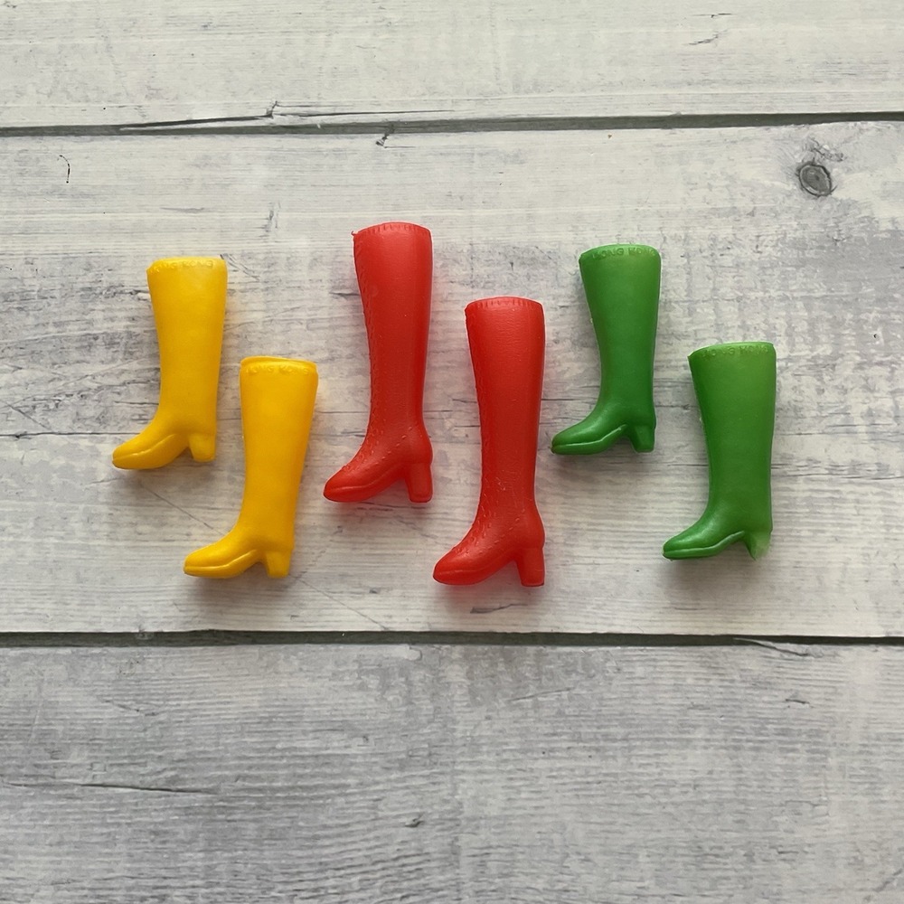 Barbie Doll Boots 3 Sets Red Yellow Green Hong Kong Vintage READ
